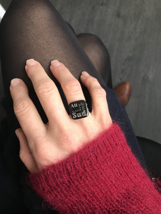 Bague argent carré noire