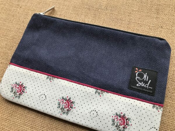 Pochette provençale tissu blanc fleuri jean bleu Pocheto – Image 3