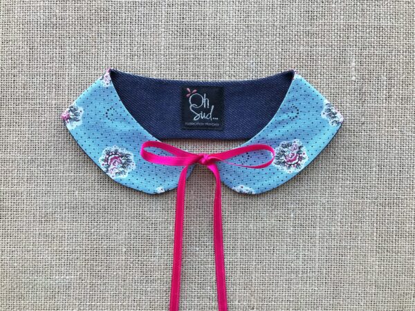 Col Claudine ruban bleu fleuri – Image 4