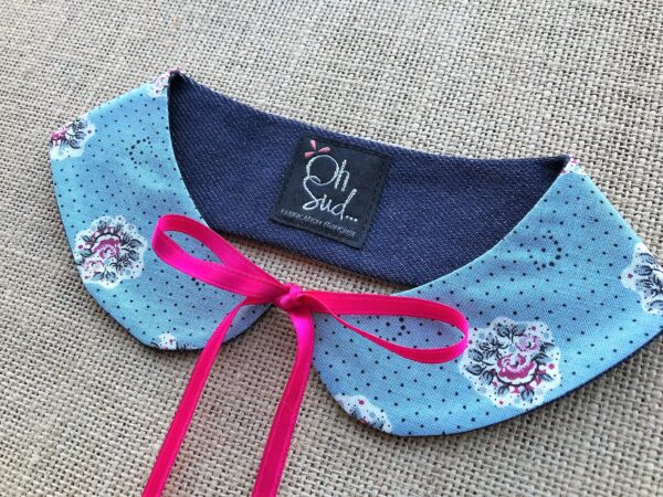 Col Claudine ruban bleu fleuri – Image 3