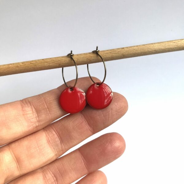 Boucles créoles métal bronze émail rouge