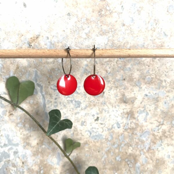 Boucles créoles métal bronze émail rouge