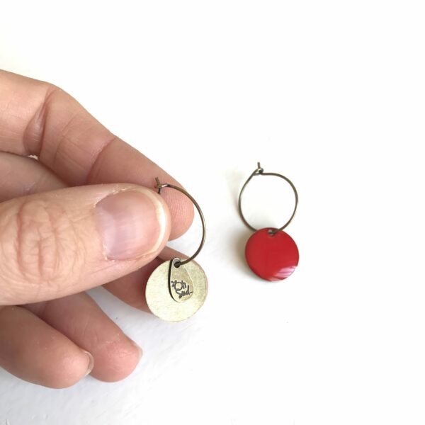 Boucles créoles métal bronze émail rouge