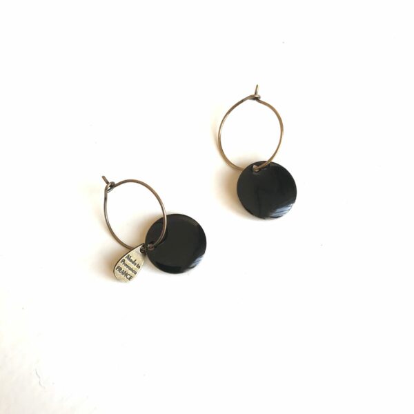 Boucles d'oreilles rondes émail noires