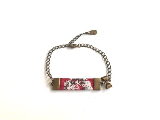 bracelet gourmette tissu fleuri metal noeud