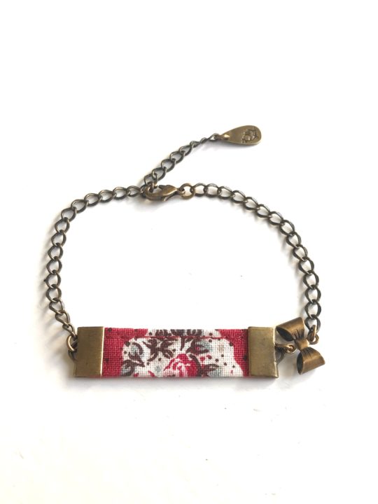 bracelet gourmette tissu fleuri metal noeud