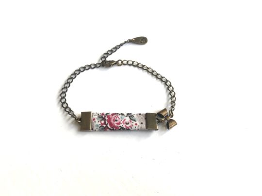 bracelet gourmette tissu fleuri metal noeud