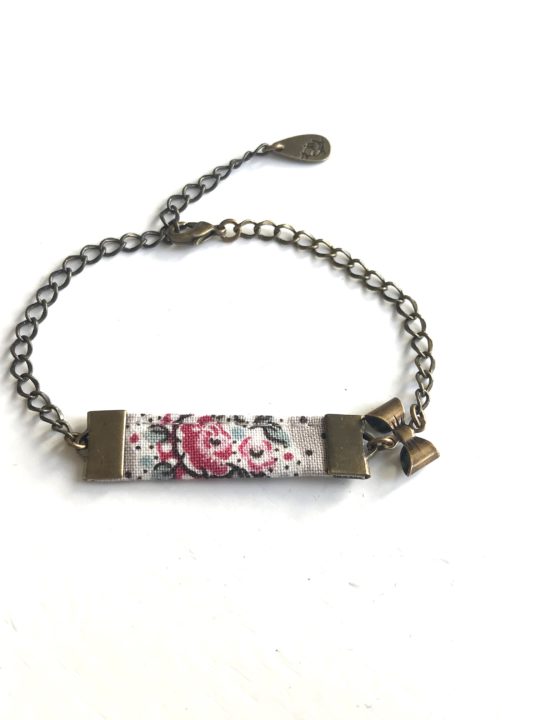 bracelet gourmette tissu fleuri metal noeud