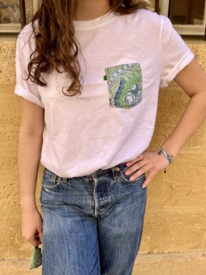 T-shirt blanc poche tissu provençal bleu vert César